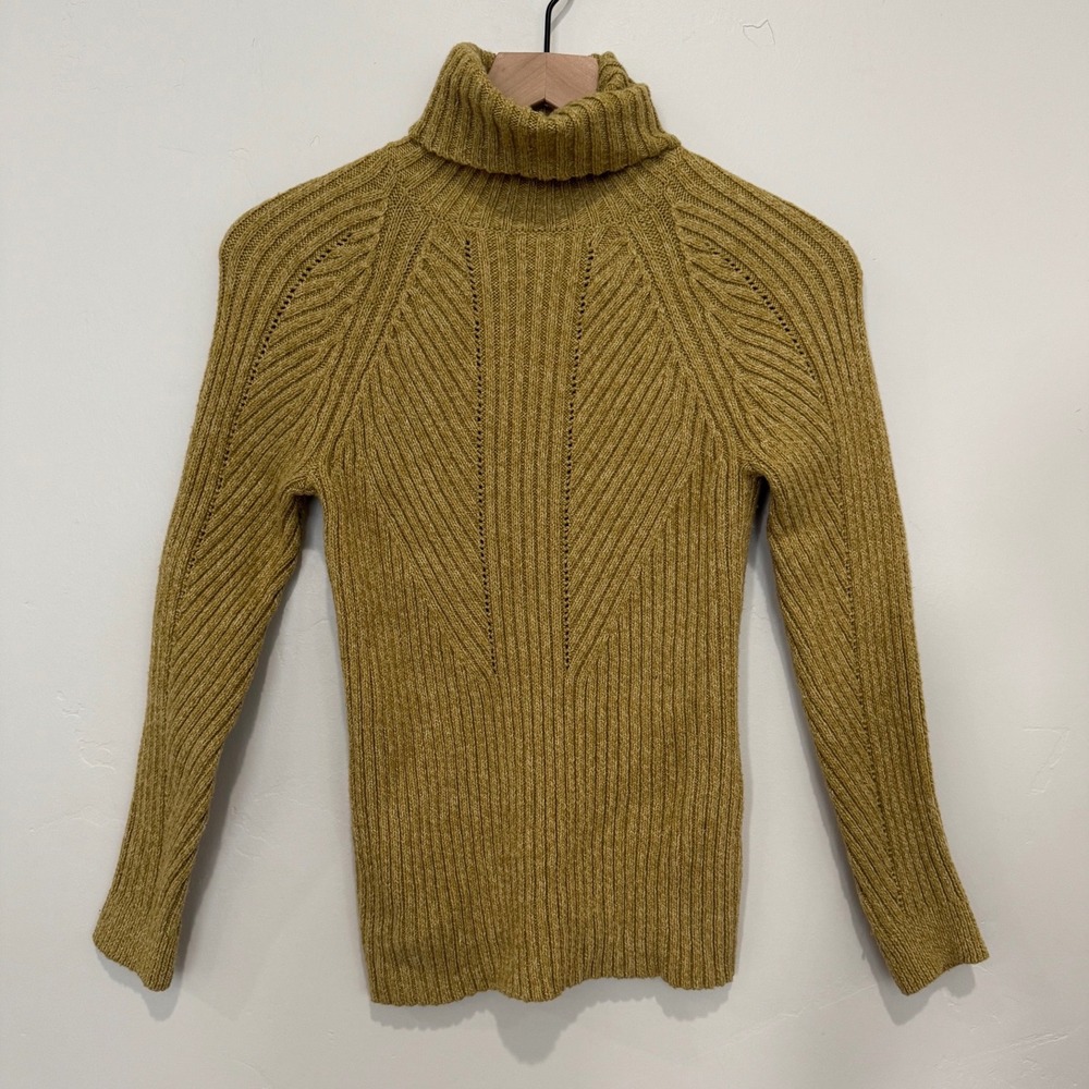 Sundance Mustard Yellow Ribbed Turtleneck Sweater Cotton Silk PS